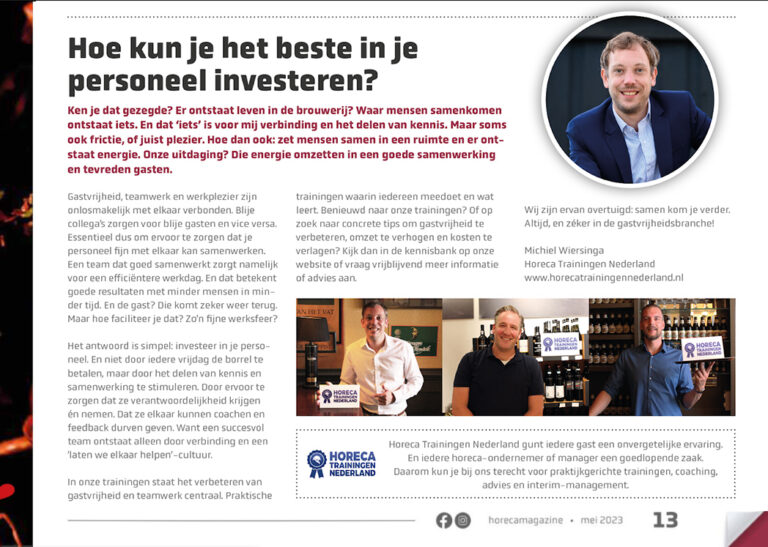 Horeca Magazine Michiel Wiersinga over investeren in horeca personeel training