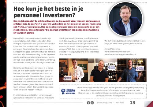 Horeca Magazine Michiel Wiersinga over investeren in horeca personeel training